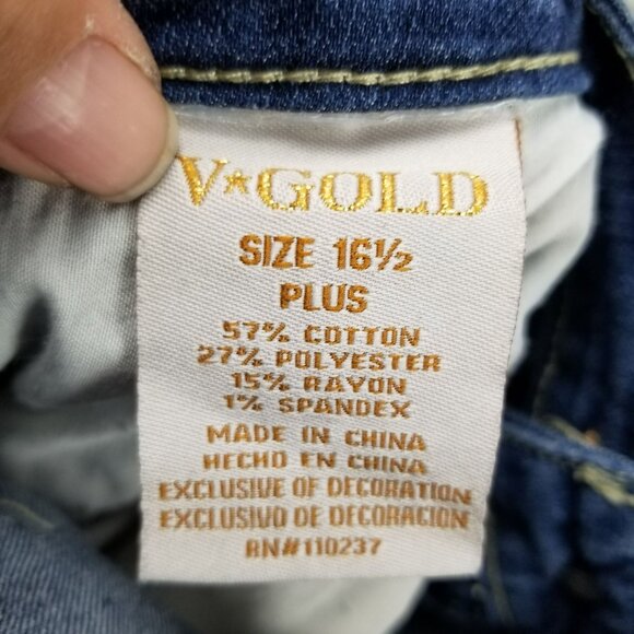 Vigold Jeans Girls 16 1/2 Plus Blue Straight Floral Embroidered Denim *Read* - Picture 13 of 15
